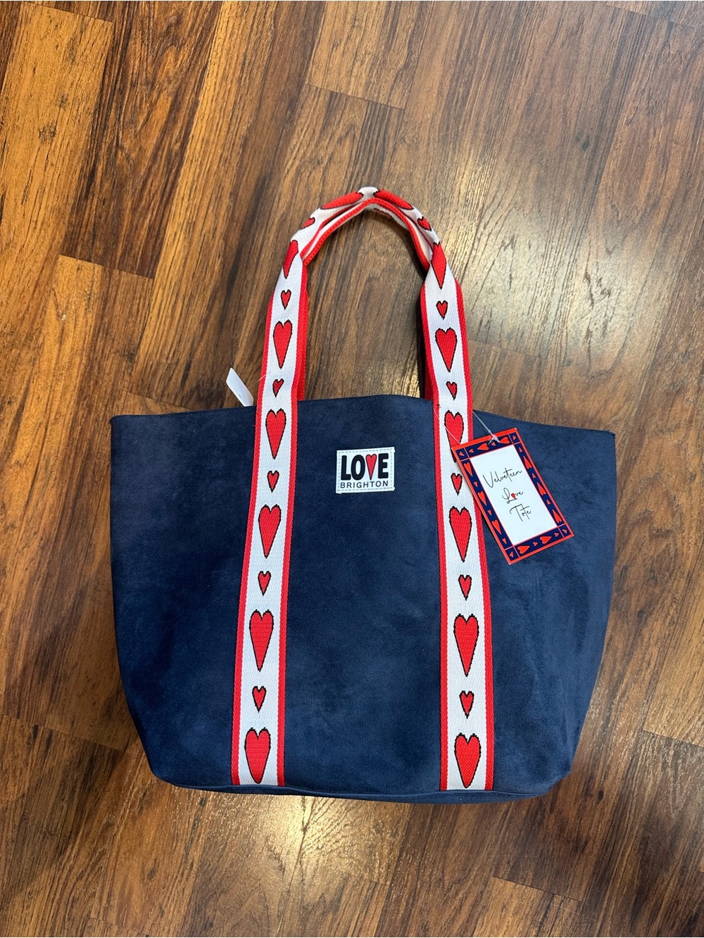Brighton Navy Tote with Red Heart-Strap Handles